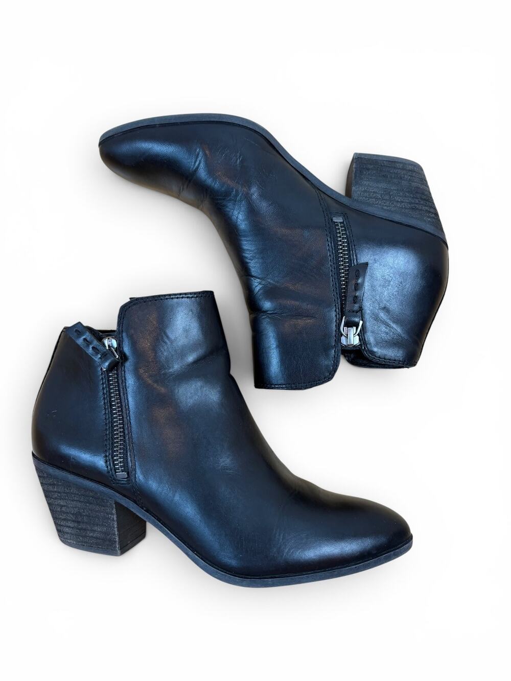 Frye Judith Black Leather Heeled Ankle Bootie Double Zip Women's Size 6 1/2 6.5